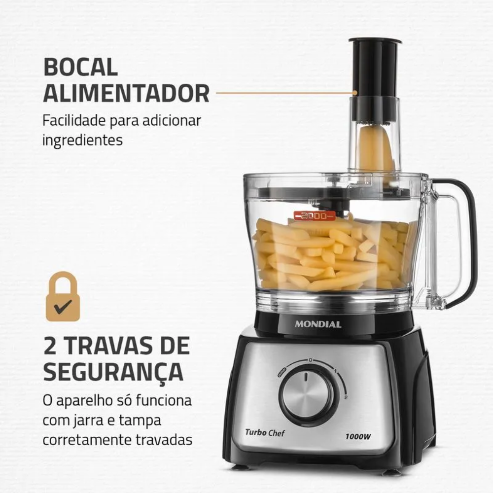 Multiprocessador Mondial Turbo Chef 7 em 1 MPN-01-BE 2 Velocidades 1000W