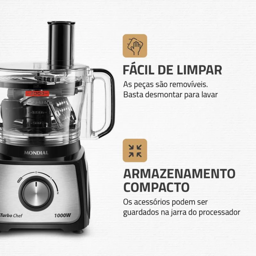 Multiprocessador Mondial Turbo Chef 7 em 1 MPN-01-BE 2 Velocidades 1000W