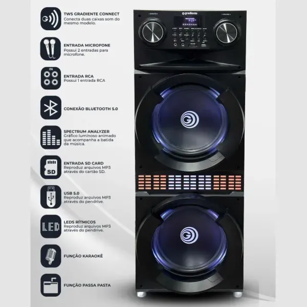 Caixa de Som Torre 2200w Bluetooth Power Party Gradiente