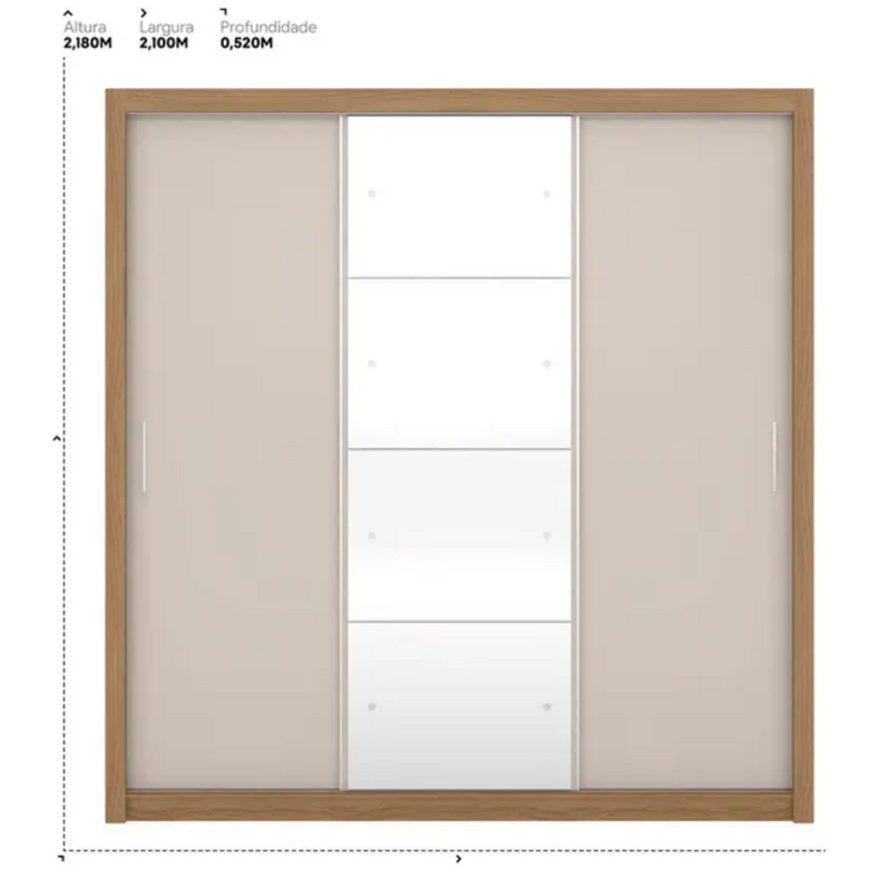 Guarda Roupa Casal 3 Portas 4 Gavetas com Espelho Dalila Demóbile