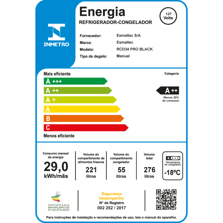 Geladeira Refrigerador Duplex 276L RCD34 PRO Esmaltec