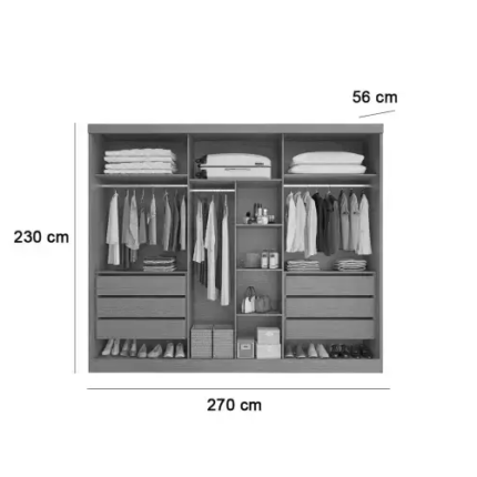Guarda-Roupa Casal 6 Portas 6 Gavetas Com Espelho MDF Austria Bianchi