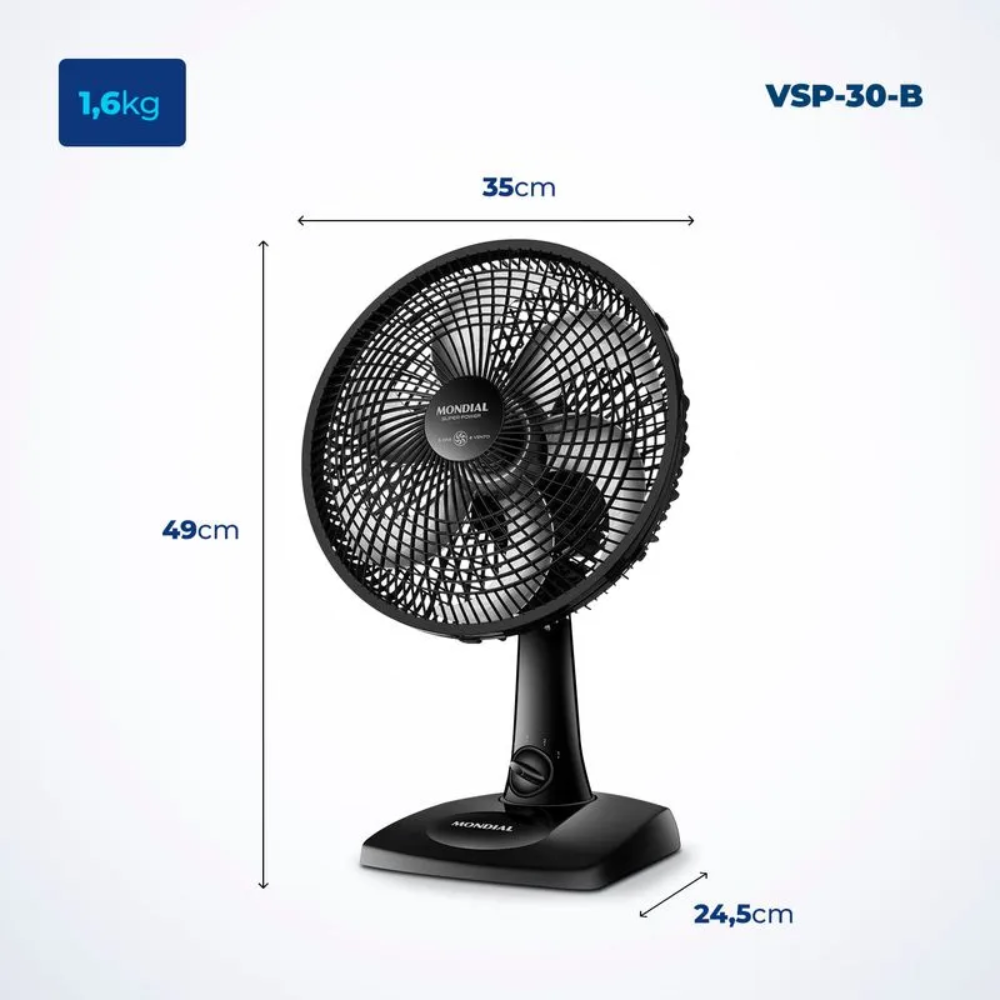 Ventilador de Mesa Mondial VSP-30-B 30cm 6 Pás