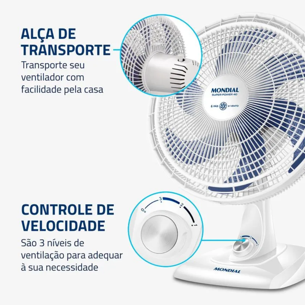 Ventilador de Mesa Mondial VSP-40-W 40cm 6 Pás