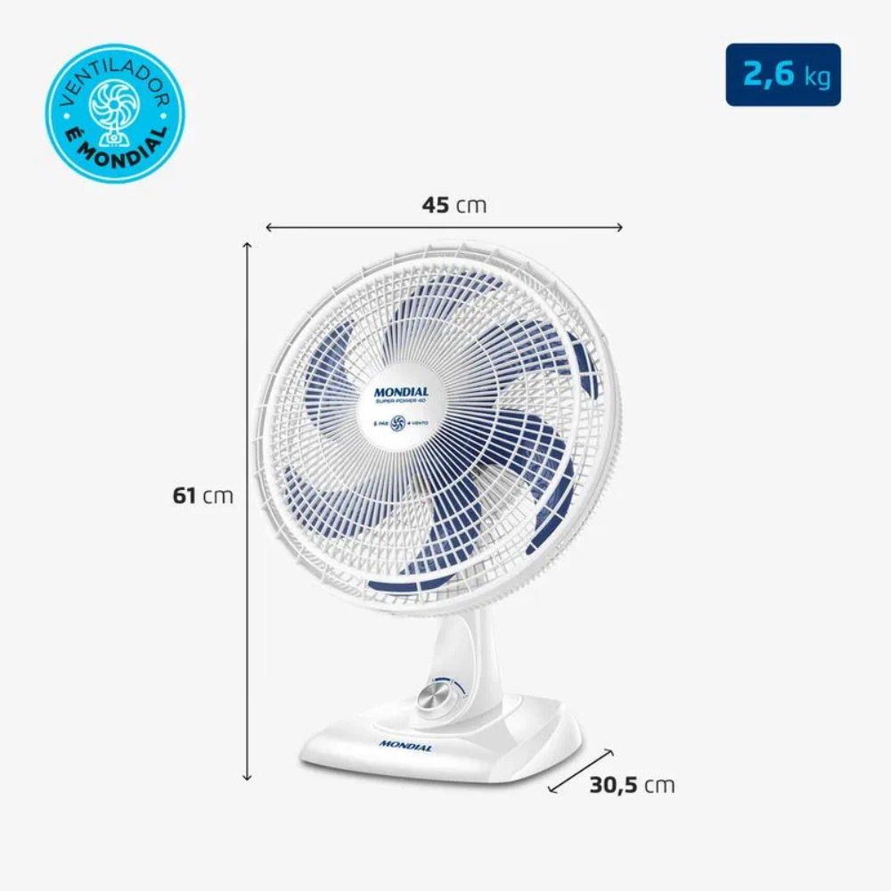 Ventilador de Mesa Mondial VSP-40-W 40cm 6 Pás