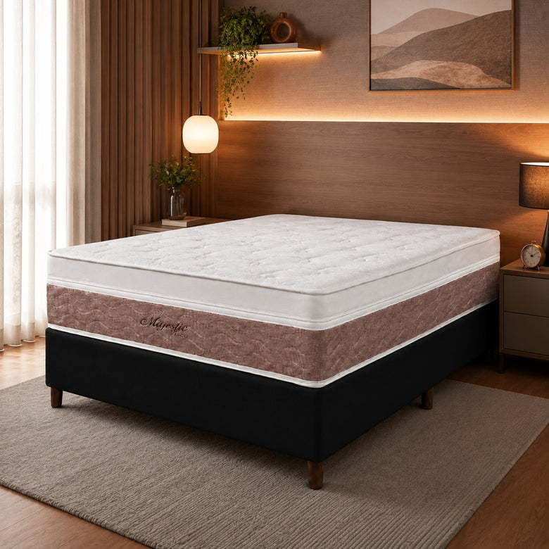 Cama Box Casal (Base + Colchão) Majestic Design
