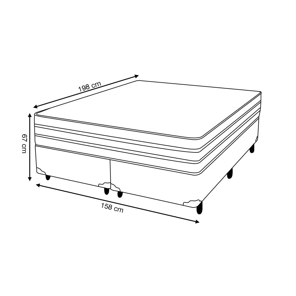 Cama Box Queen Zeus (Colchão + Base) 158x198 Molas Ensacadas Bacetto