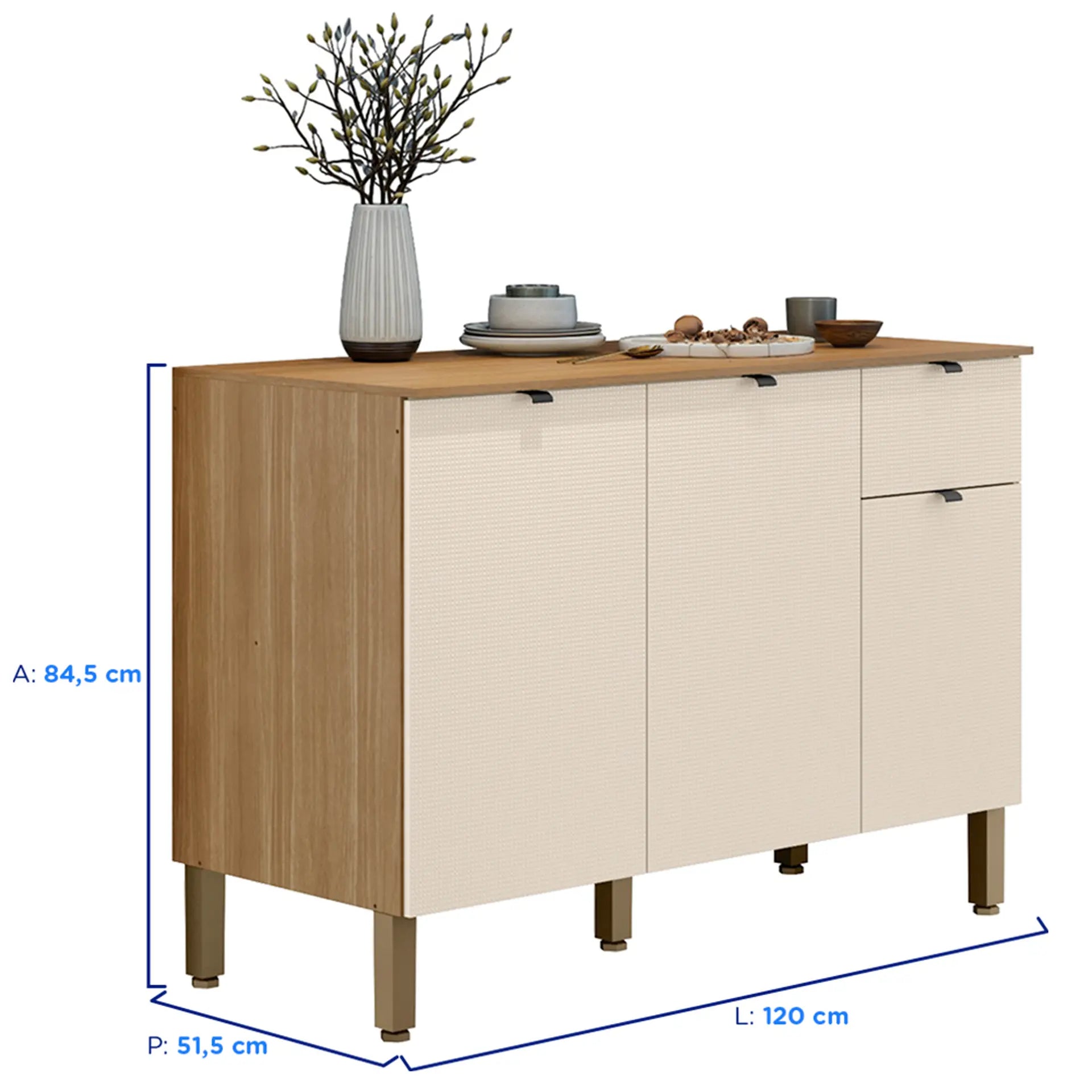 Balcão de Cozinha 3 Portas 1 Gaveta 120cm MDF Vert Plus Kits Paraná