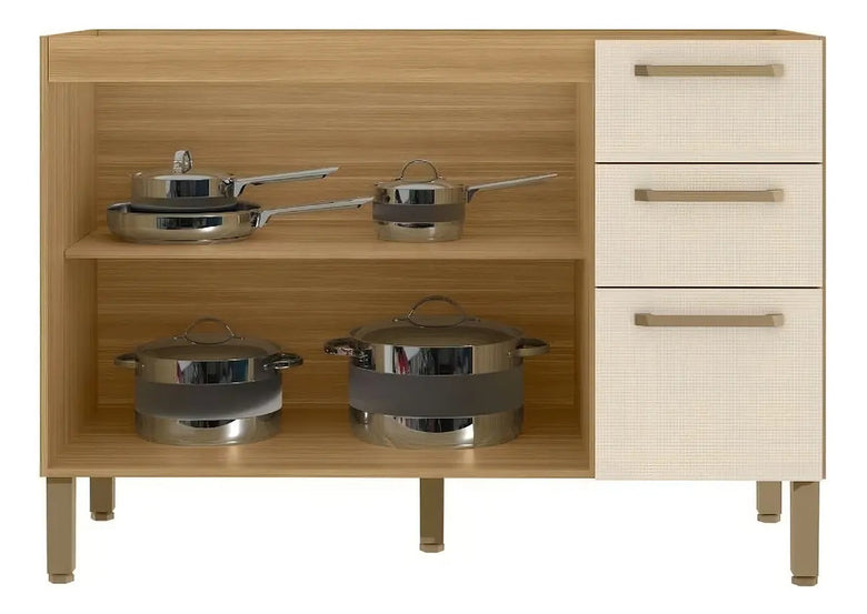 Balcão de Cozinha 120cm 2 Portas 3 Gavetas Versalhes Kits Paraná