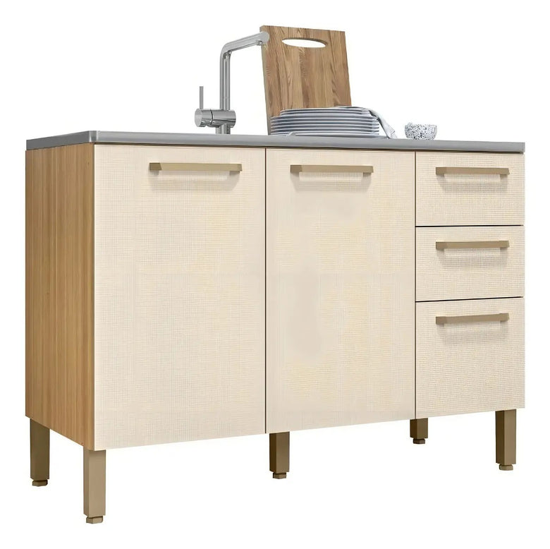 Balcão de Cozinha 120cm 2 Portas 3 Gavetas Versalhes Kits Paraná