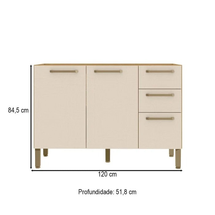 Balcão de Cozinha 120cm 2 Portas 3 Gavetas Versalhes Kits Paraná