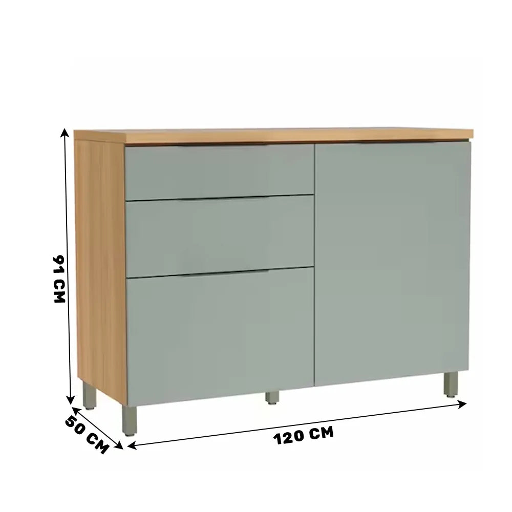 Balcão Para pia 1 Porta 3 Gaveta 120 Cm MDF Marquesa Nesher