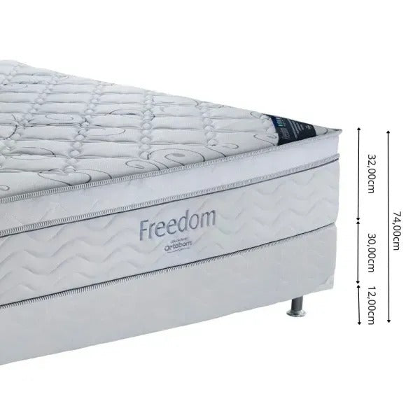 Cama Box Casal Freedom (Colchão + Base) 138x188x74 Molas Ensacadas Ortobom