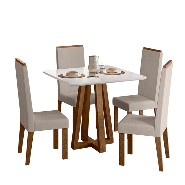 Conjunto Mesa de Jantar 90x90cm Quadrada com 4 Cadeiras Livia Sonetto