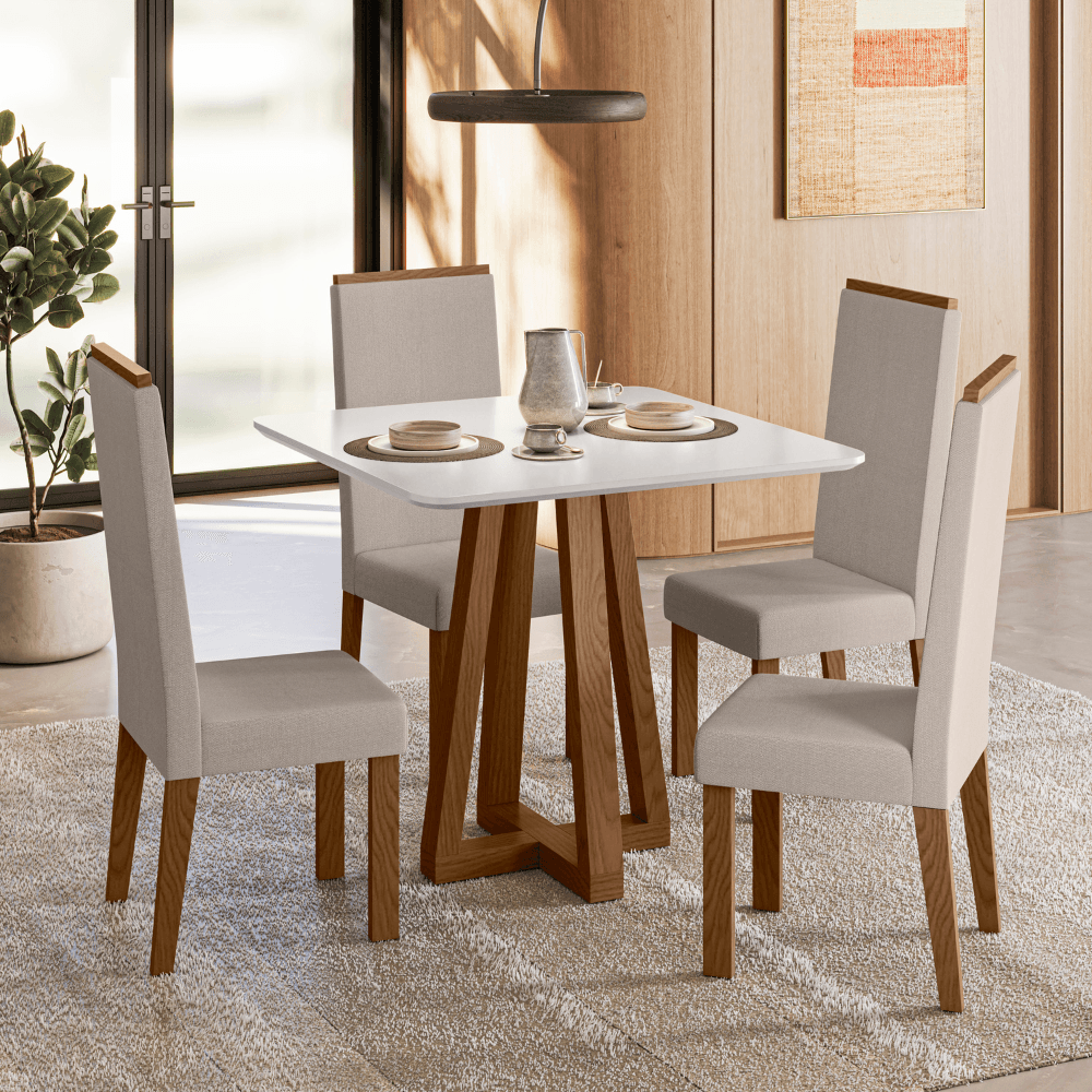 Conjunto Mesa de Jantar 90x90cm Quadrada com 4 Cadeiras Livia Sonetto