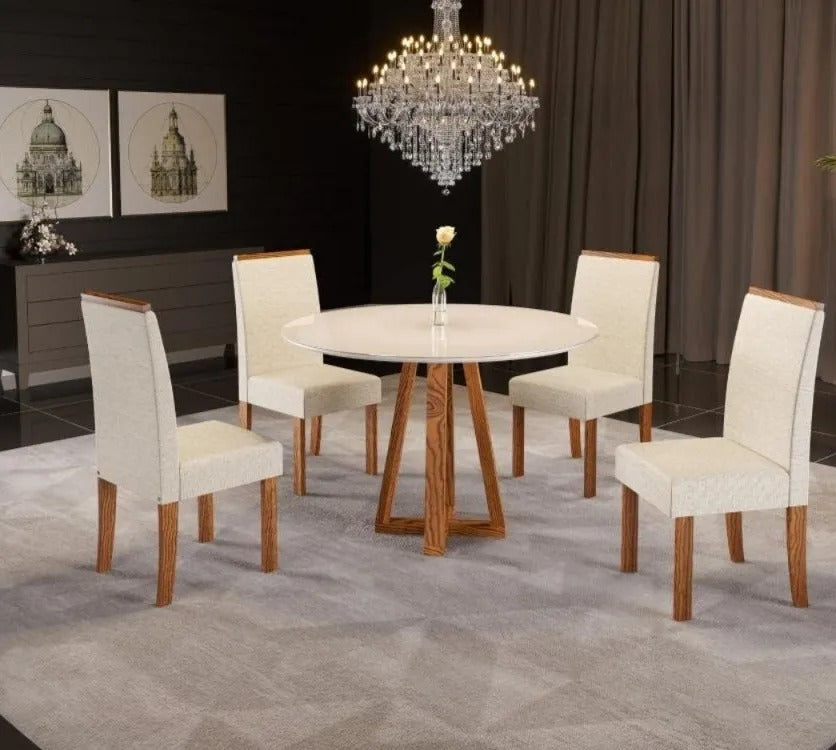 Conjunto Mesa de Jantar 90cm Redonda com 4 Cadeiras Livia Sonetto