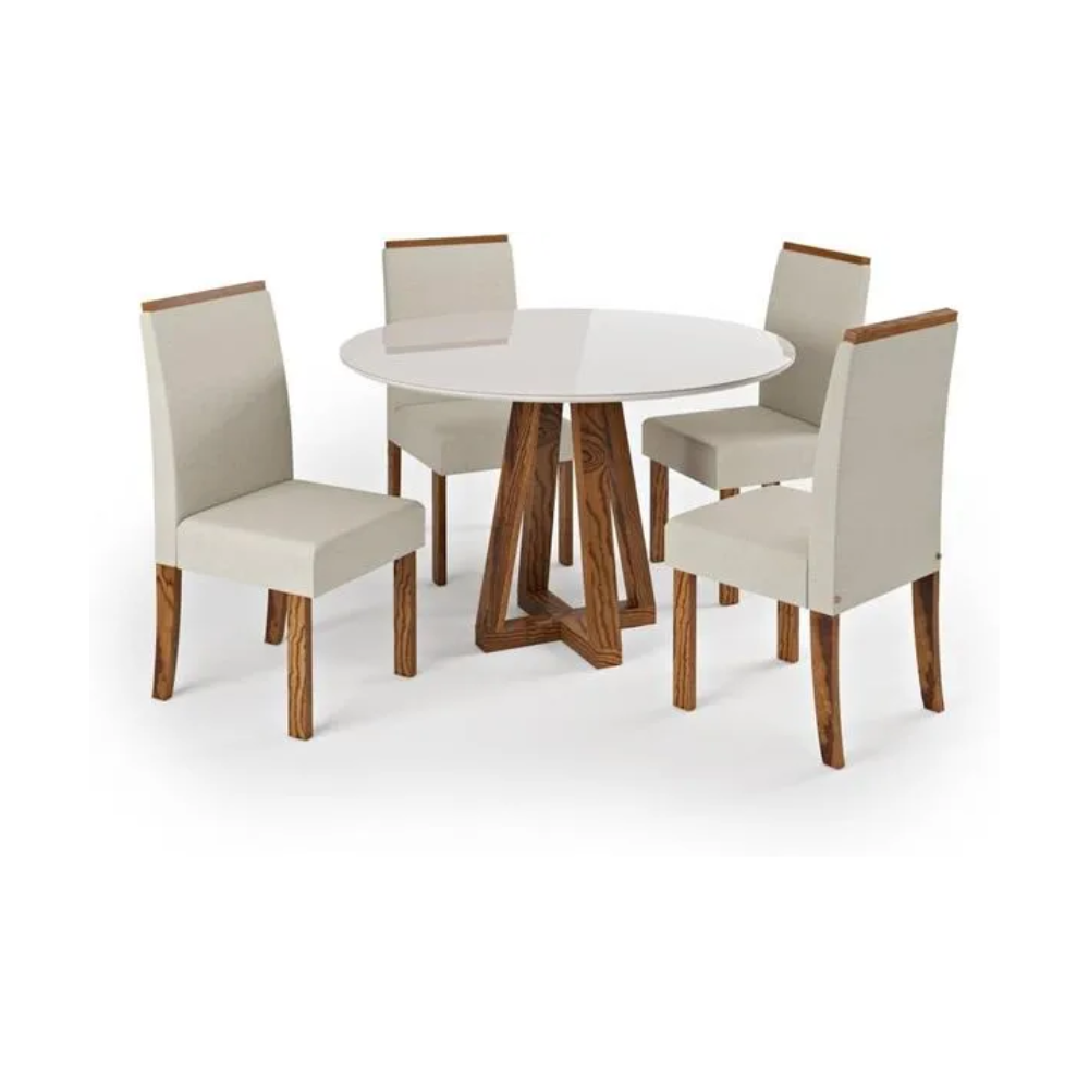 Conjunto Mesa de Jantar 90cm Redonda com 4 Cadeiras Livia Sonetto