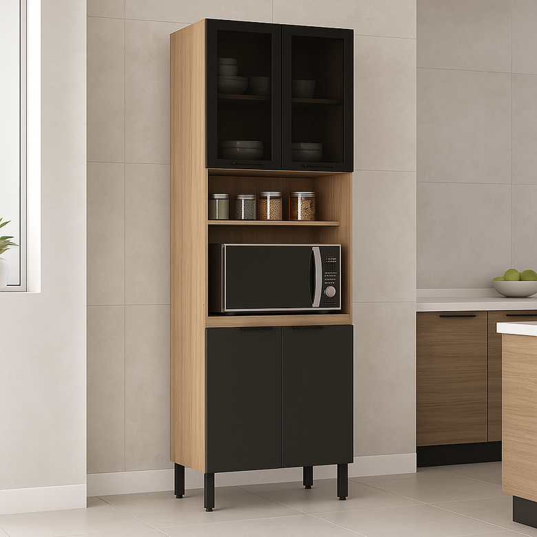 Paneleiro 70 cm 2 Portas de Vidro e 2 Portas MDP Firenze Demóbile