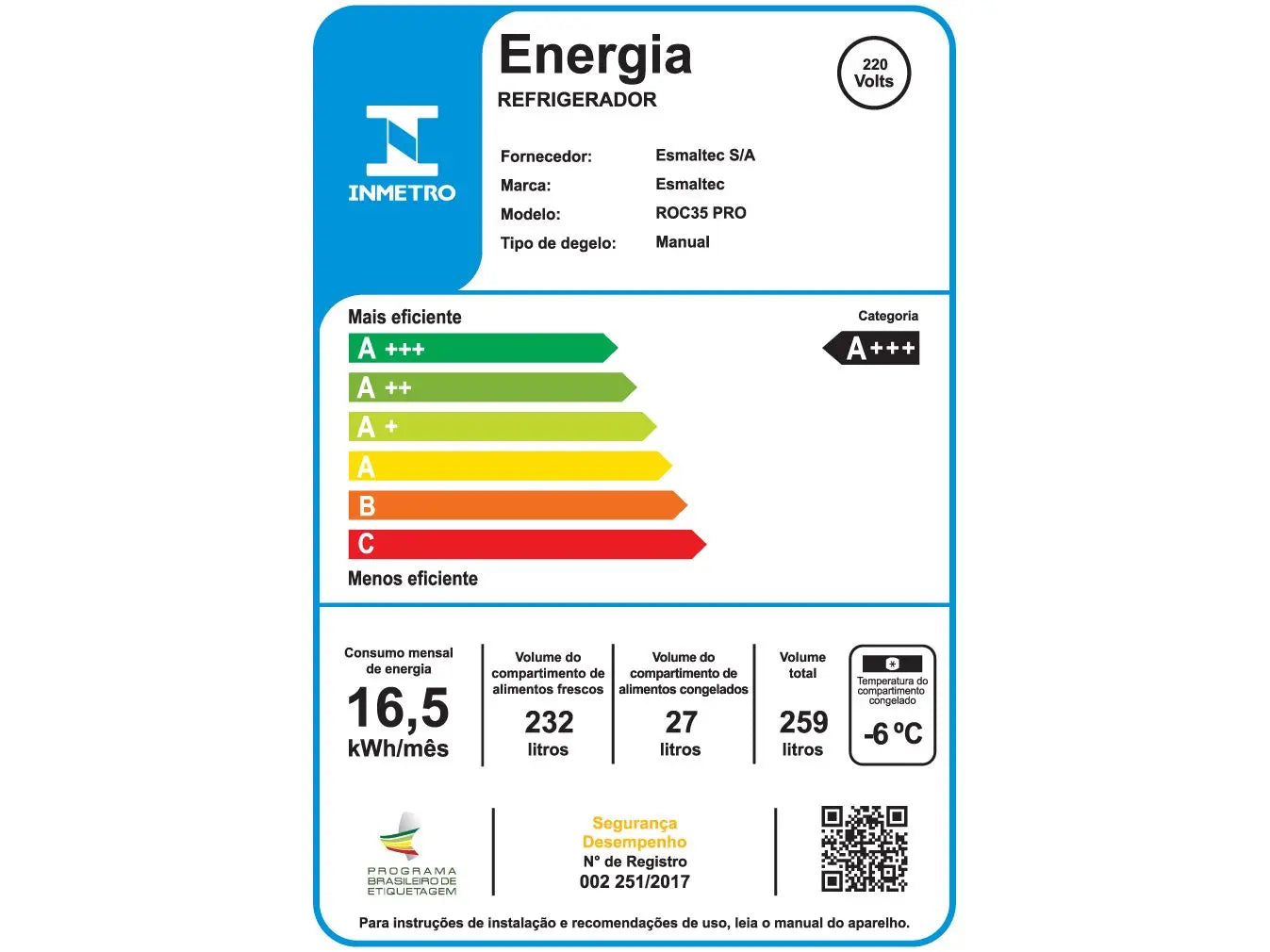 Geladeira Refrigerador 1 Porta 295L Roc35 Pro Esmaltec