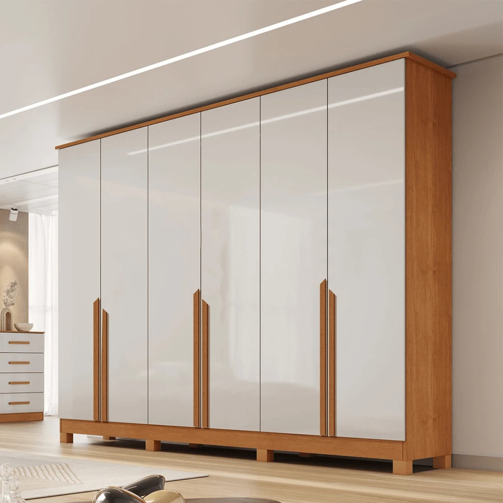 Guarda-Roupa Casal Em MDF 6 Portas 6 Gavetas Bianca Bianchi - NATURE/OFF WHITE
