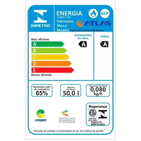 Fogão 4 Bocas Automático Milão Top Atlas