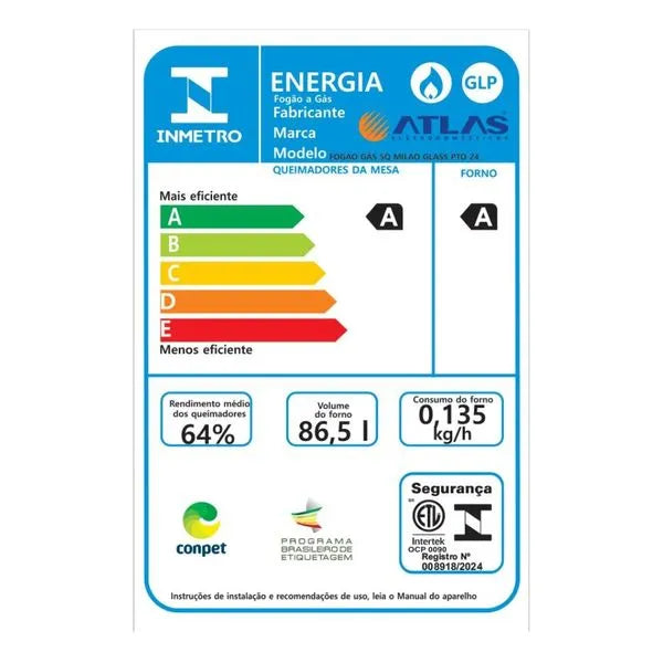 Fogão 5 Bocas Automático Milão Glass Atlas