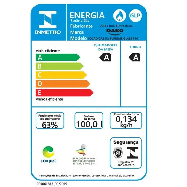 Fogão 5 Bocas Automático Supreme Glass Dako