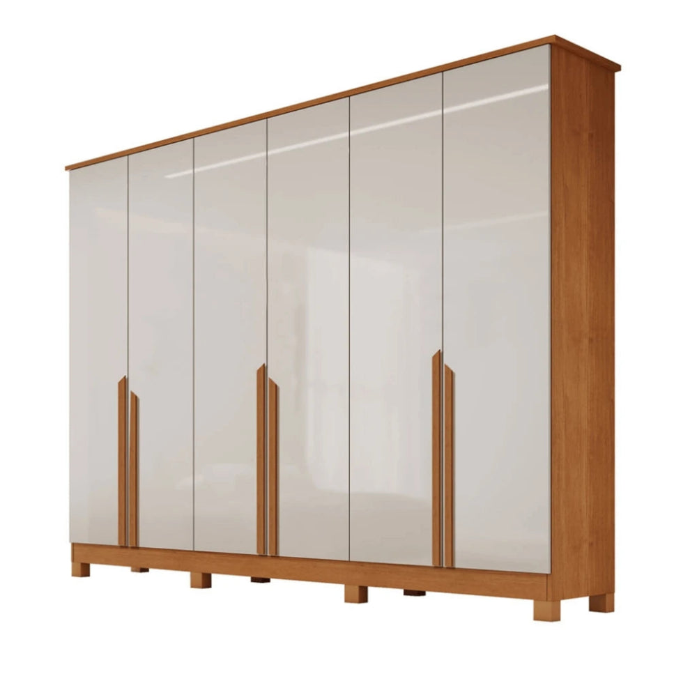 Guarda-Roupa Casal Em MDF 6 Portas 6 Gavetas Bianca Bianchi - NATURE/OFF WHITE