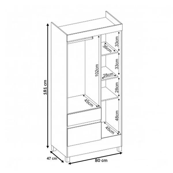 Guarda-Roupa Solteiro 3 Portas 2 Gavetas Wind Demóbile