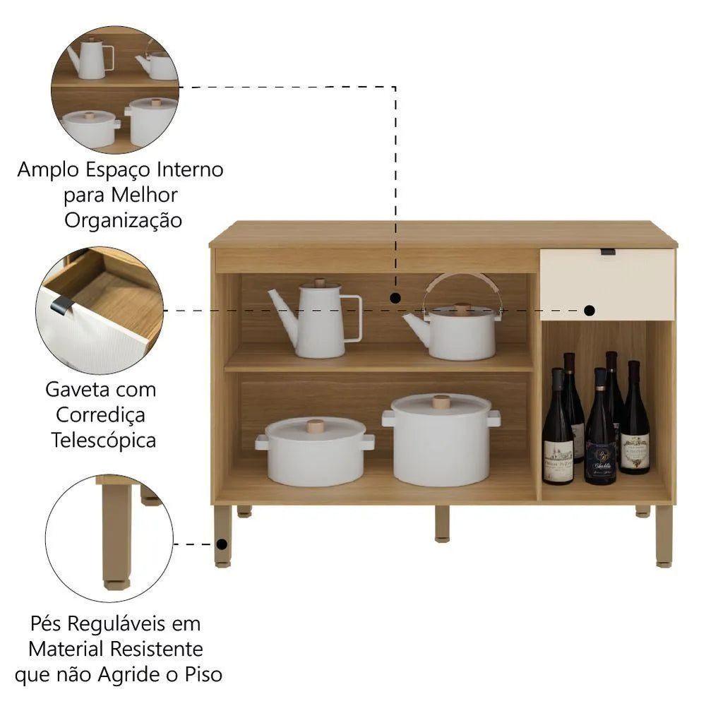 Balcão de Cozinha 3 Portas 1 Gaveta 120cm MDF Vert Plus Kits Paraná