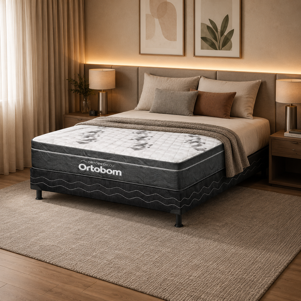 Cama Box Casal Airtech D33 (Colchão + Base) 138x188 Ortobom - GRAFITE / PRETO