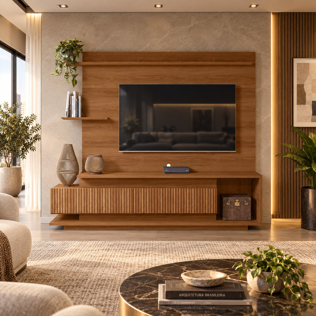 Home Para TV 65" Ripado 3D 2 Portas Istambul Lukaliam - JEQUITIBÁ