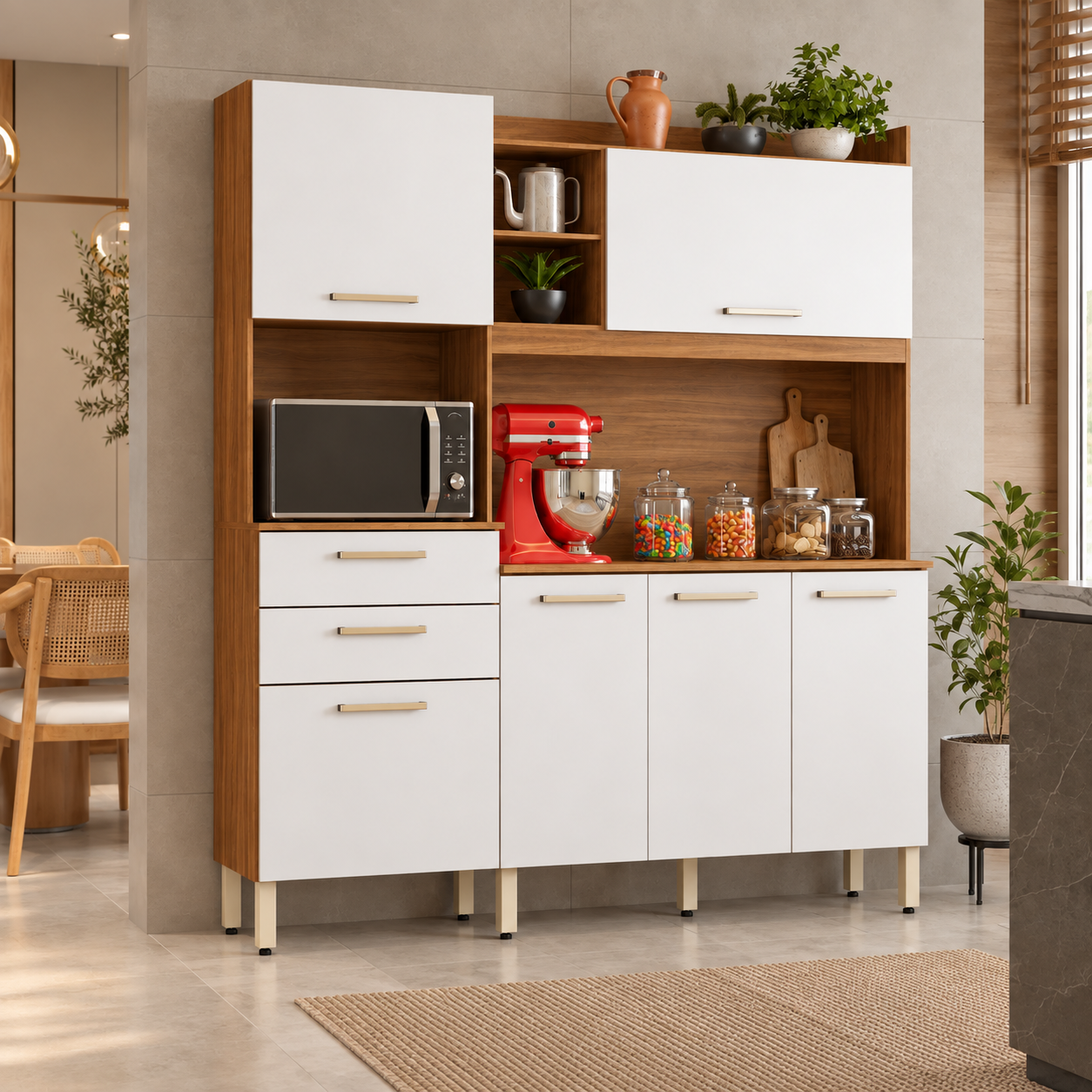 Cozinha Compacta 6 Portas 2 Gavetas Select Demóbile - AMÊNDOLA / BRANCO