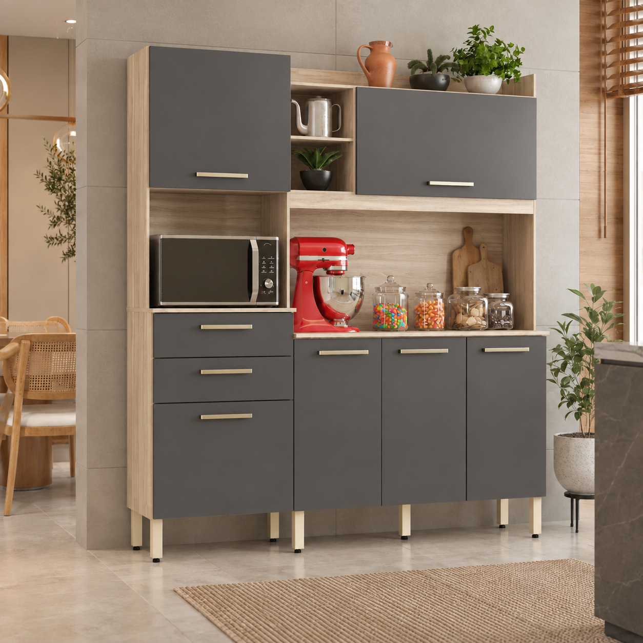 Cozinha Compacta 6 Portas 2 Gavetas Select Demóbile - AVENA TOUCH / GRAFITO