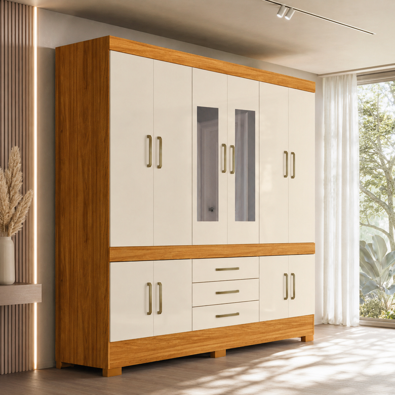 Guarda-Roupa Casal 10 Portas 3 Gavetas com Espelho Murano Demóbile