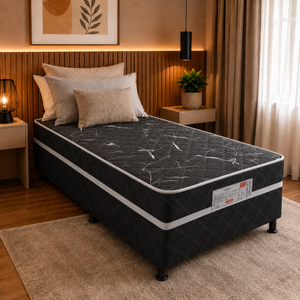 Cama Box Solteiro Conjugada Bordado D28 88x188 Black Bacetto