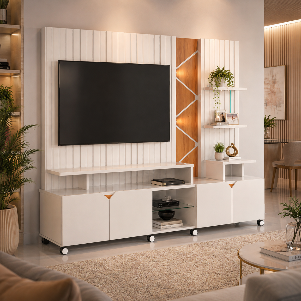 Home Para TV Até 55" Cross Lukaliam - OFF WHITE / JEQUITIBÁ