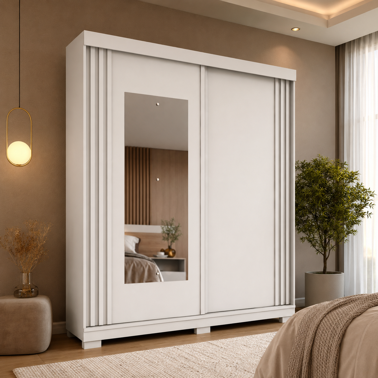 Guarda-Roupa Solteiro 100% MDF Com Espelho 2 Portas 3 Gavetas Athena ACP Móveis - BRANCO