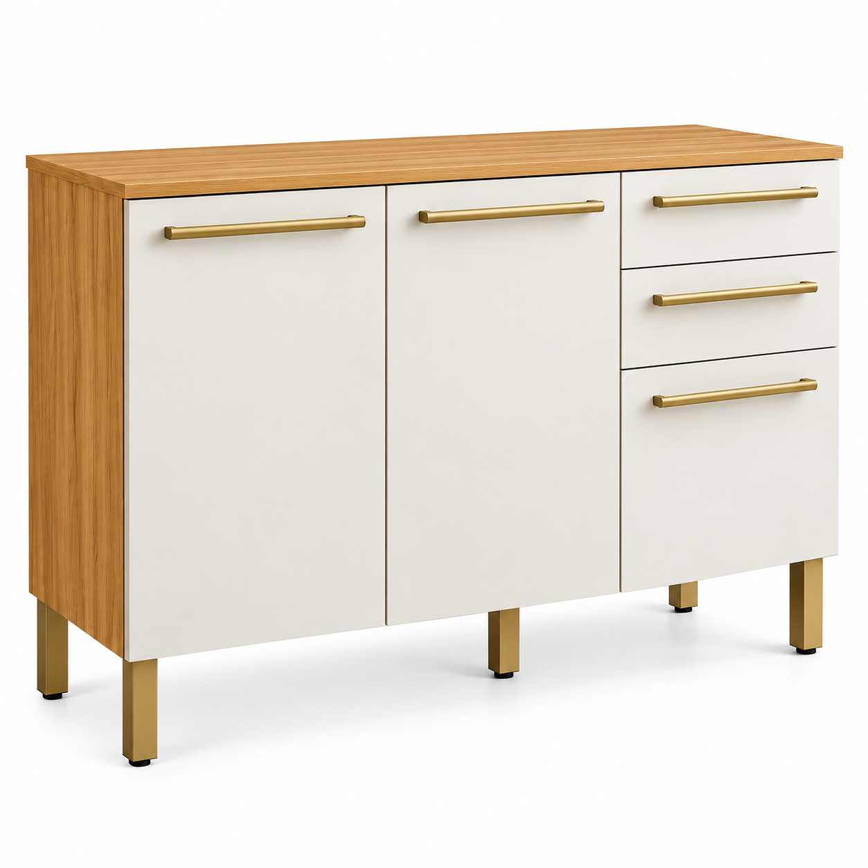 Balcão De Cozinha 100% MDF 120cm 3 Portas 2 Gavetas Carménère Ronipa - AMENDOA / OFF WHITE