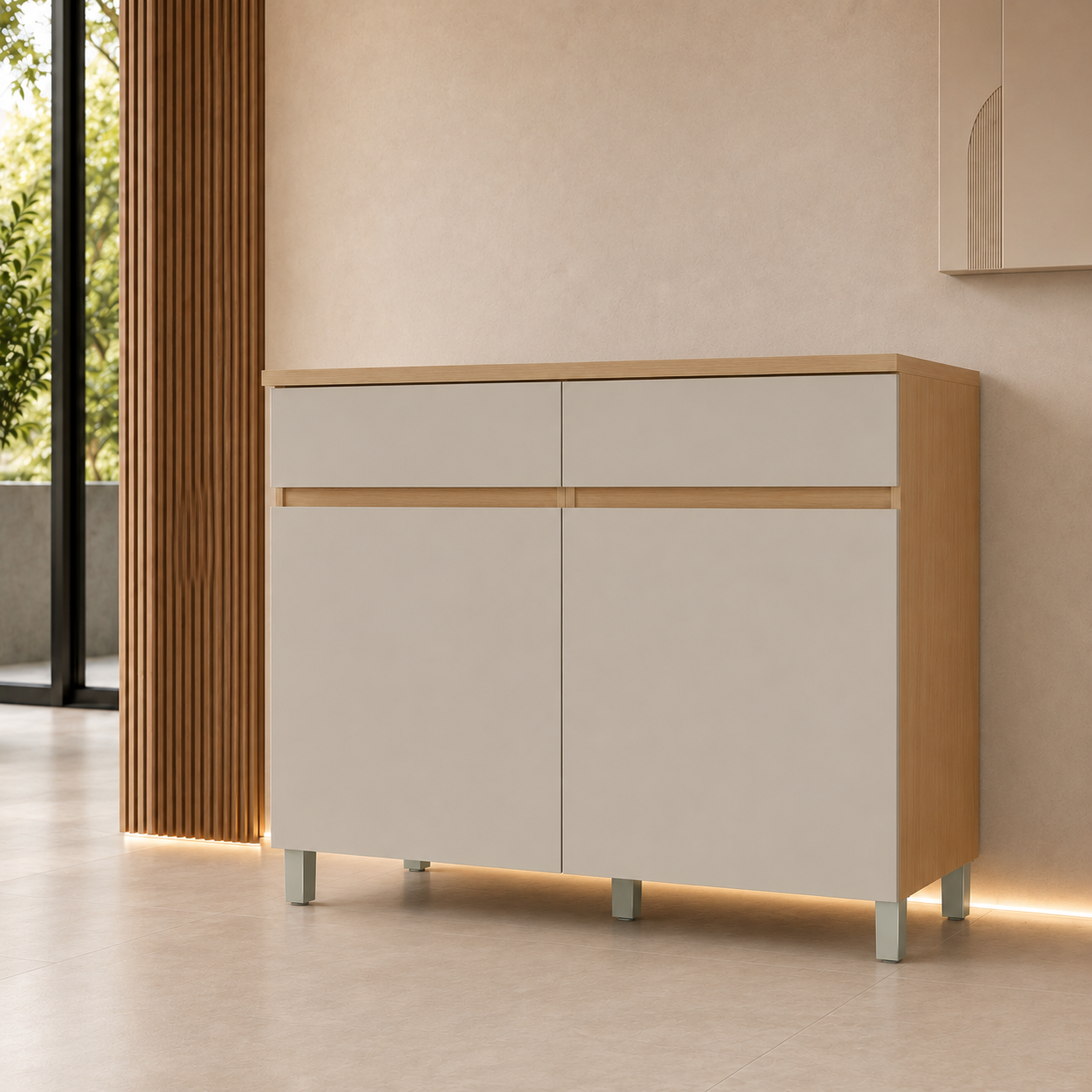 Balcão de Cozinha 100% MDF Com Tampo 120cm 2 Portas 2 Gavetas Realeza Nesher - CARVALHO/CINZA