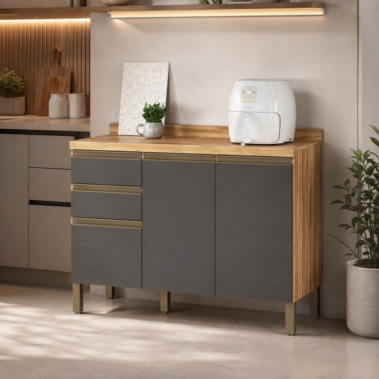 Balcão De Cozinha 100% MDF Com Tampo 120cm Chardonnay Ronipa