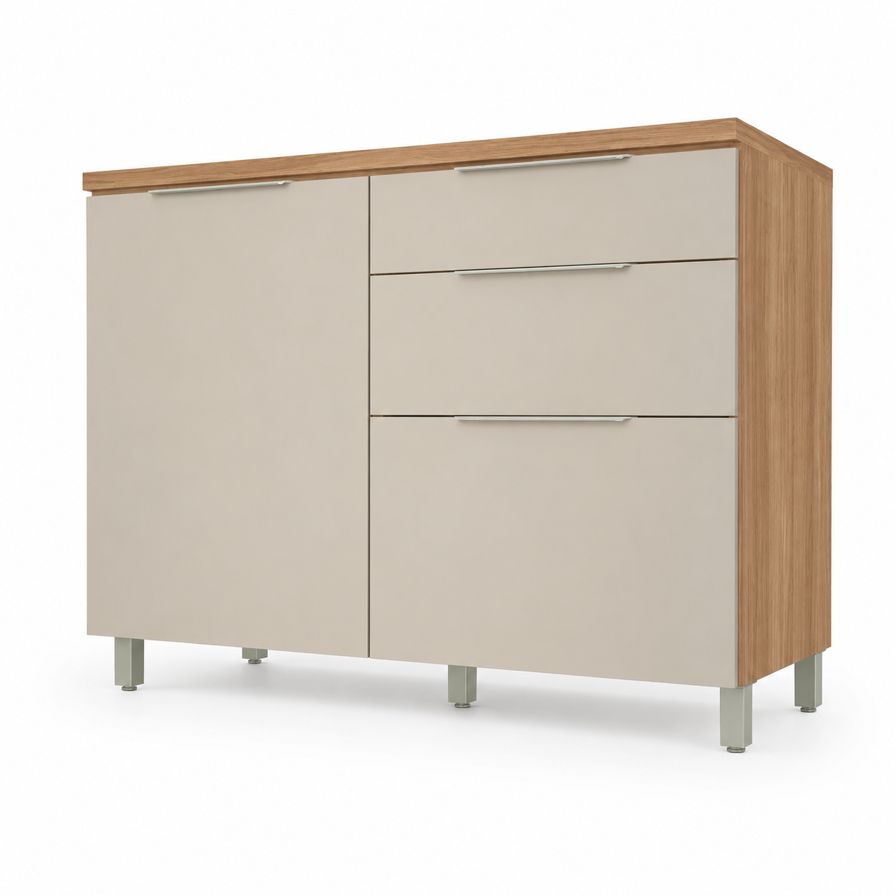 Balcão de Cozinha 120cm 1 Porta 3 Gavetas Marquesa Nesher - NATURE/CINZA