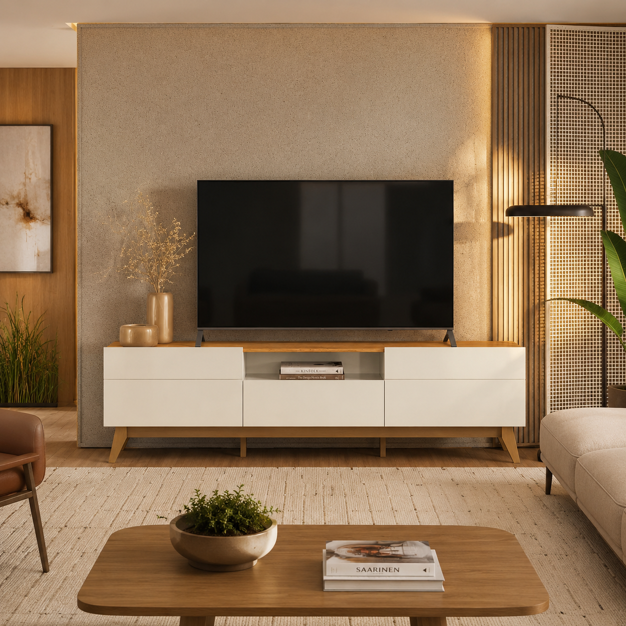 Rack para Tv até 75" Diadema Mobler - OFF WHITE/CANELA