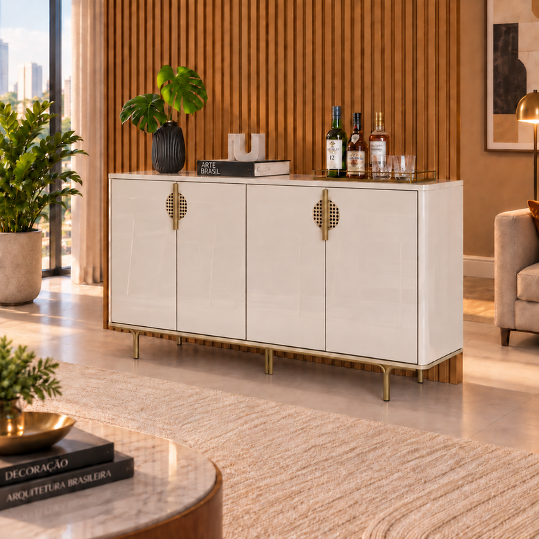 Buffet Aparador 100% MDF 4 Portas Marsala Lukaliam