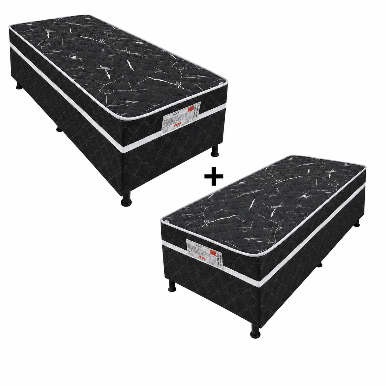 Kit 2 Camas Box Solteiro Conjugada D28 88x188 Black Bacetto - PRETO