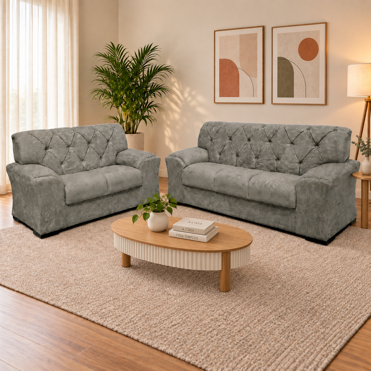 Conjunto De Sofá 2 e 3 Lugares Caribe Masterflex - CINZA SUEDE PENA