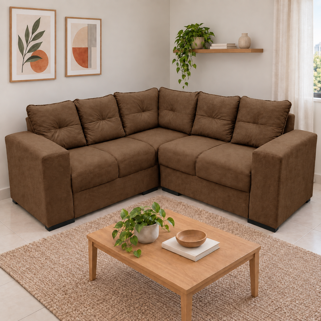 Sofá De Canto 5 Lugares Athena Masterflex - MARROM SUEDE PENA