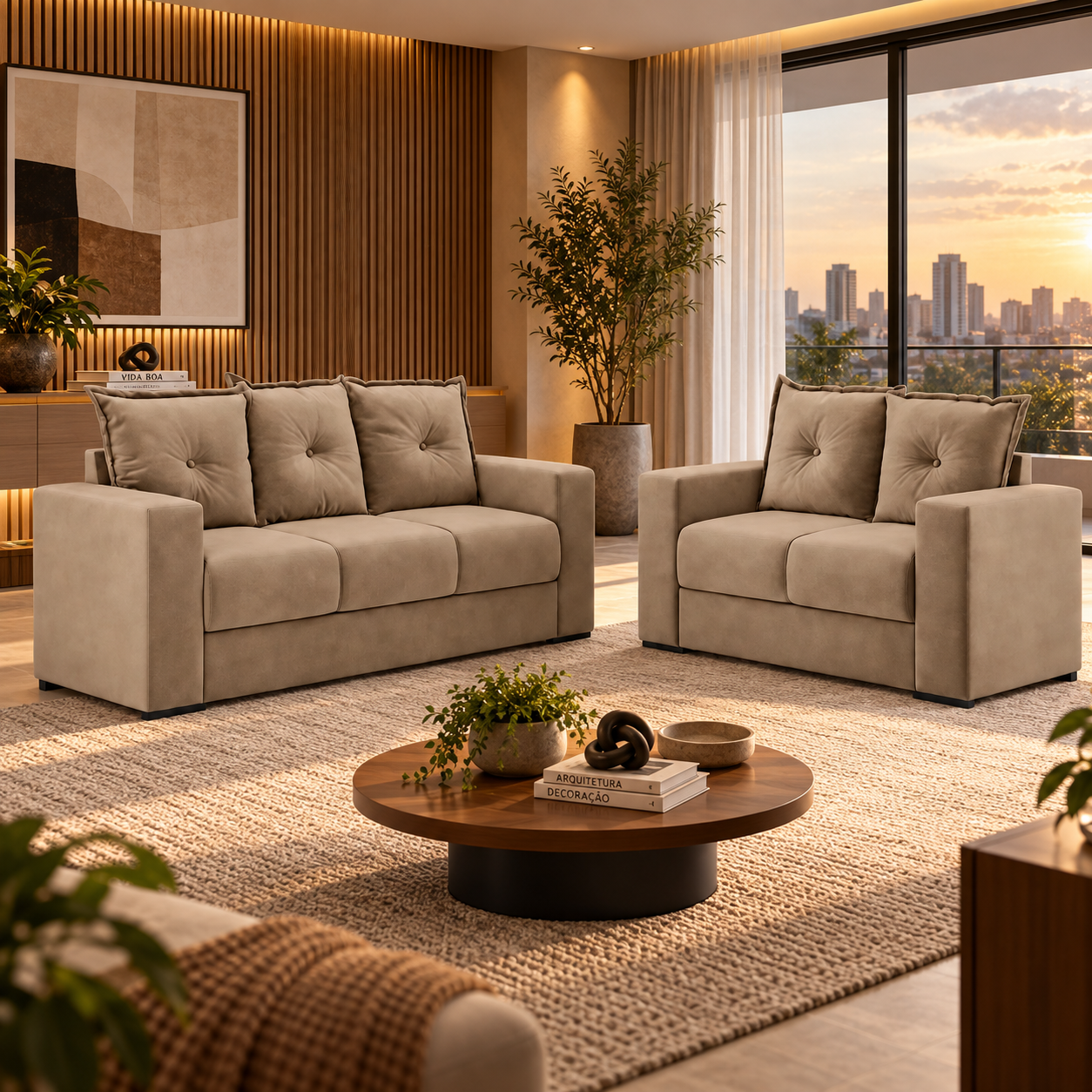 Conjunto De Sofá 3 e 2 Lugares Santa Catarina Bacetto - CAPUCCINO