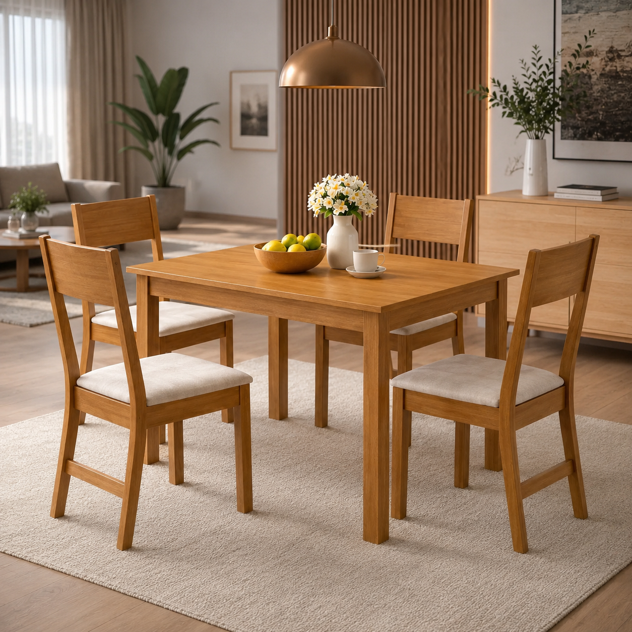 Conjunto de Mesa Bellagio 1,50m com 4 Cadeiras Karla - CARVALHO / FREIJO