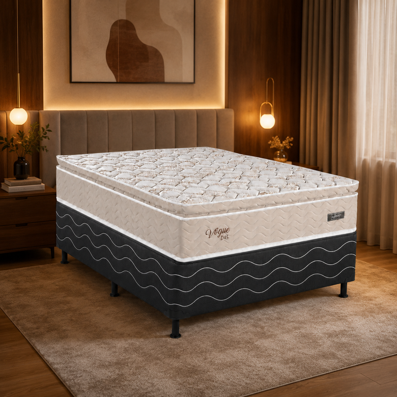 Cama Box Casal (Base + Colchão) Vogue Ouro Design